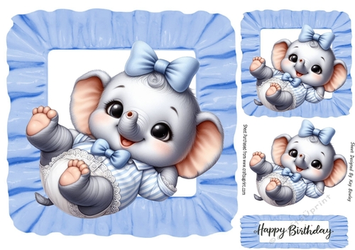 Cute Baby Elephant In Blue Frill 8X8 Frame (Two)