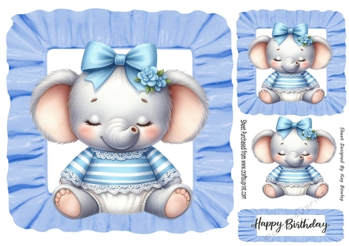 Cute Baby Elephant In Blue Frill 8X8 Frame (Three)