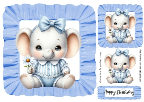 Cute Baby Elephant In Blue Frill 8X8 Frame (Four)
