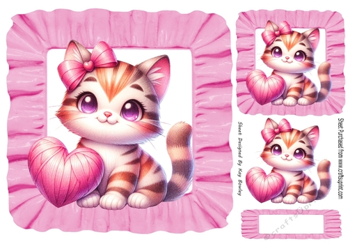Cute Kitten With Heart In Pink Frill 8X8 Frame (One)