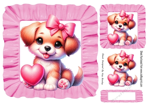 Cute Puppy With Heart In Pink Frill 8X8 Frame (Two)
