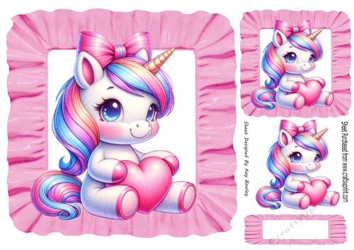 Cute Unicorn With Heart In Pink Frill 8X8 Frame (Four)