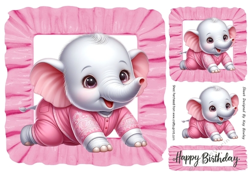 Sweet Baby Elephant In Pink Frill 8X8 Frame (One)