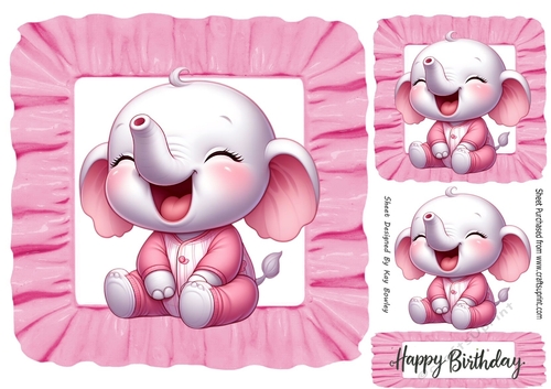 Sweet Baby Elephant In Pink Frill 8X8 Frame (Two)