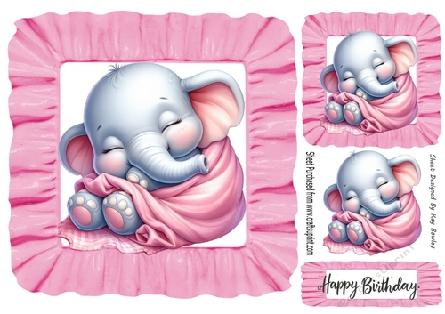 Sweet Baby Elephant In Pink Frill 8X8 Frame (Three)