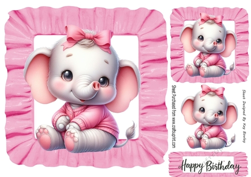 Sweet Baby Elephant In Pink Frill 8X8 Frame (Four)