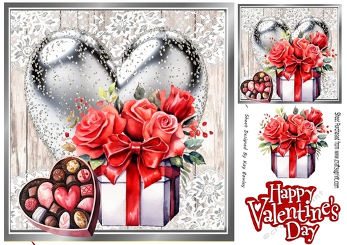  Valentine Gift With Roses & Silver Heart  8x8 (One)