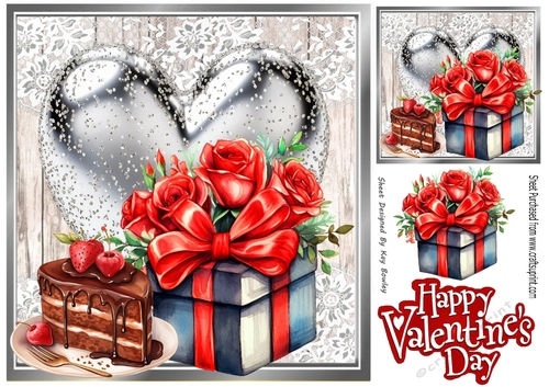 Valentine Gift With Roses & Silver Heart  8x8 (Two)
