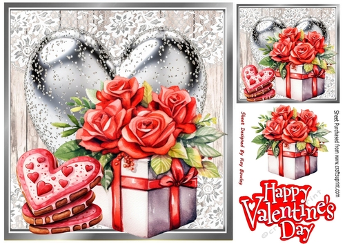 Valentine Gift With Roses & Silver Heart  8x8 (Three)