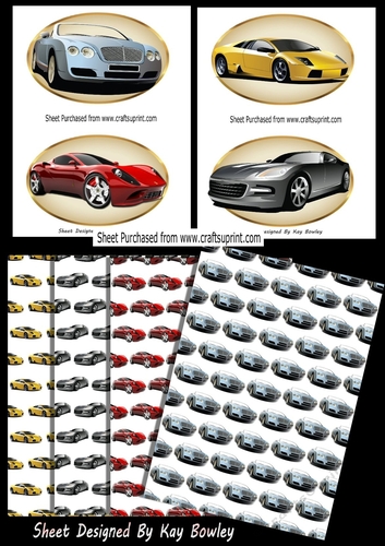 4 Modern Car Toppers, 4 A4 Matching Backing Papers Mini Kit