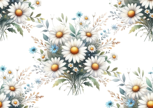 4 Pretty Daisies Blue Flowers A4 Backing Paper (Big) Two