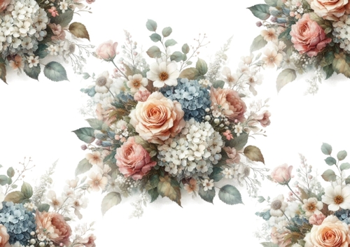 Pretty Peach/ Blue/White Flowers A4 Backing Paper (Big) Three