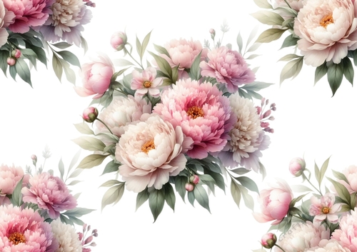 Pretty Cream/Pink Flowers A4 Backing Paper (Big) Four