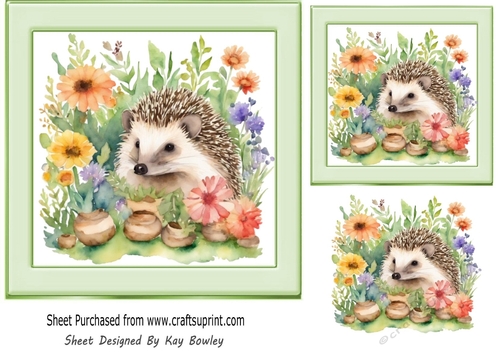 Cute Little Hedgehog With Flowers 7x7 (Four)