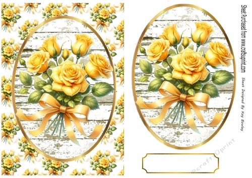 Pretty A5 Yellow Roses In Oval Frame & Topper