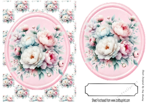 Pretty A5 Pink/White Flowers In Oval Frame & Topper(One)