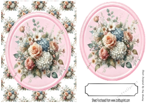 Pretty A5 Pink/White Flowers In Oval Frame & Topper(Two)