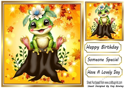 Cute Frog With Flower On A Log 8x8