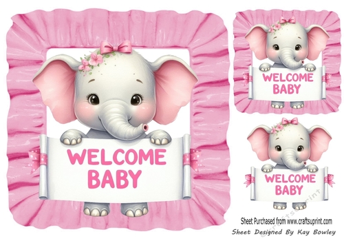 Welcome Baby! Cute Elephant Pink Frill 8x8 Frame