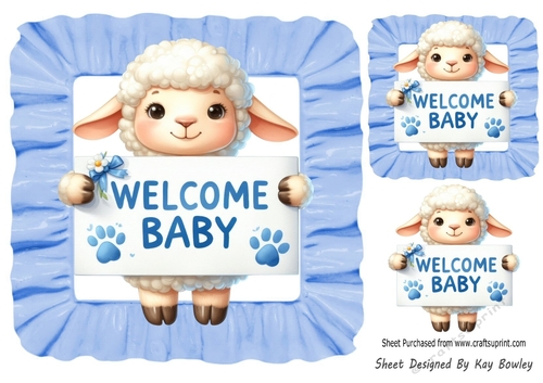 Welcome Baby! Cute Sheep Blue Frill 8x8 Frame