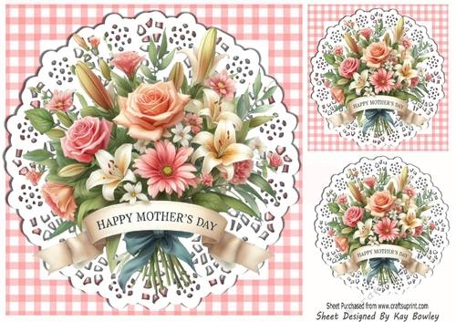 Gingham & Lace Peach Flowers for MOTHERS DAY 8x8