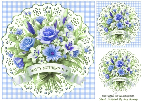 Gingham & Lace Blue Flowers for MOTHERS DAY 8x8