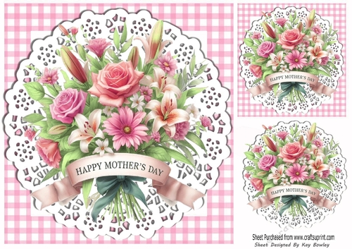 Gingham & Lace Pink Flowers for MOTHERS DAY 8x8