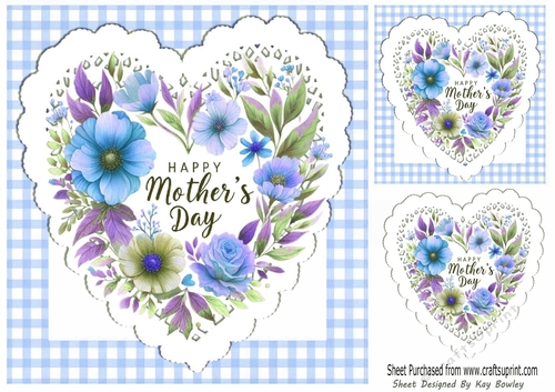 Gingham & Lace Heart Blue Flowers for MOTHERS DAY 8x8
