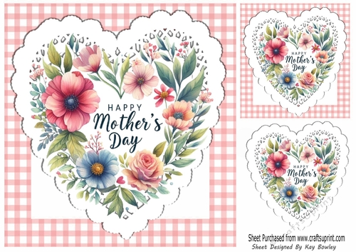 Gingham & Lace Heart Peach Flowers for MOTHERS DAY 8x8
