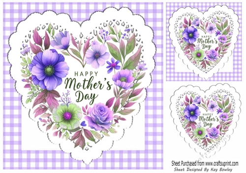 Gingham & Lace Heart Lilac Flowers for MOTHERS DAY 8x8