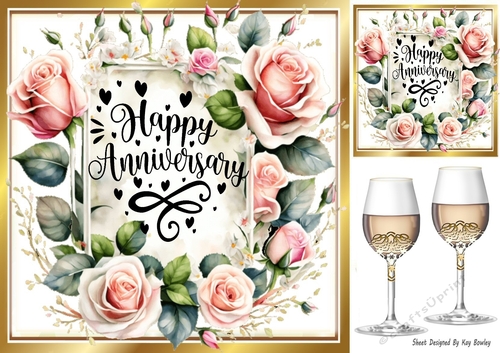 Pretty Roses & Champagne For Anniversary 8x8