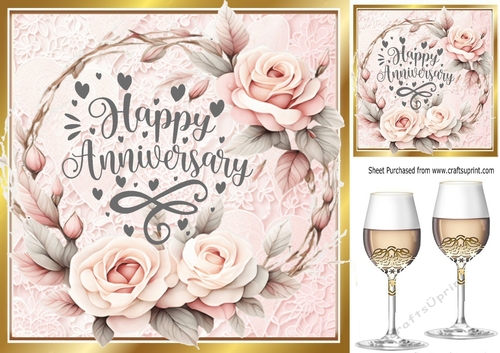 Lovely  Roses In A Wreath & Wine For ANNIVERSARY 8x8