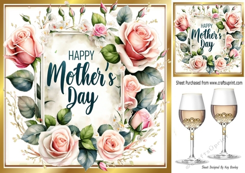  Roses  and Wine For Lovely MOTHERS DAY Card 8x8