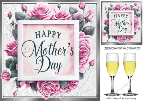 Lovely Roses/Wine Silver 8x8 With Lace for MOTHERS DAY