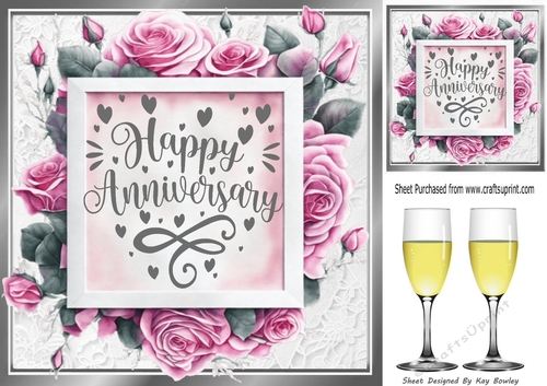 Lovely Silver Frame Of Roses, Wine For ANNIVERSARY 8x8