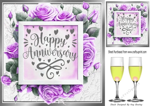 Lovely Silver Frame Of Lilac Roses, Wine For ANNIVERSARY 8x8
