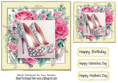 Pretty Cream 7x7 Frame With Pink Roses & Sparkle Shoes (One)