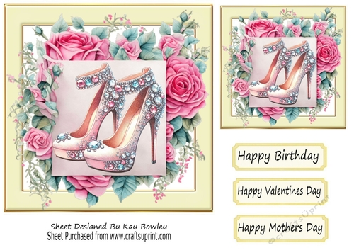 Pretty Cream 7x7 Frame With Pink Roses & Sparkle Shoes (Two)