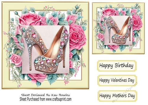 Pretty Cream 7x7 Frame With Pink Roses & Sparkle Shoe (Three)