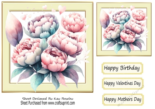Pretty Cream 7x7 Frame With Pink Peonies (Two)