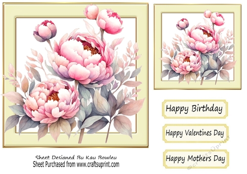 Pretty Cream 7x7 Frame With Pink Peonies (Three)