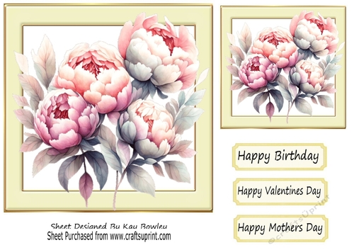 Pretty Cream 7x7 Frame With Pink Peonies (Four)