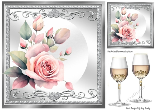 Pretty Silver Ornate 8x8 Pink Roses for A SPECIAL DAY