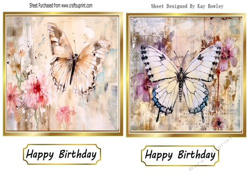 Two Pretty Grunge Butterfly Toppers/Card Fronts 