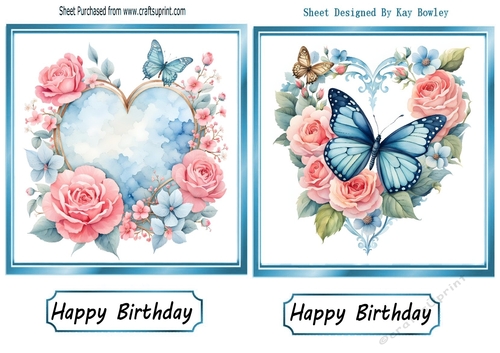 2 Pretty Blue Butterfly Heart Toppers