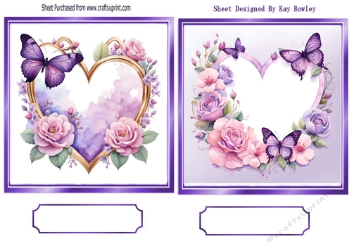 2 Pretty Purple Butterfly Heart Toppers