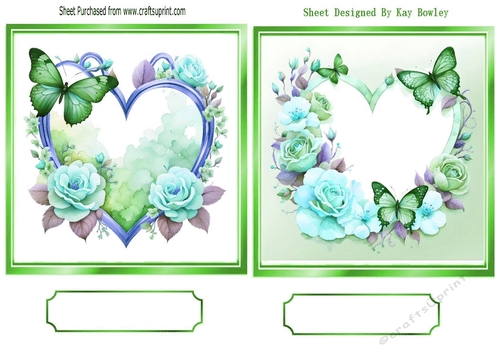 2 Pretty Green Butterfly Heart Toppers