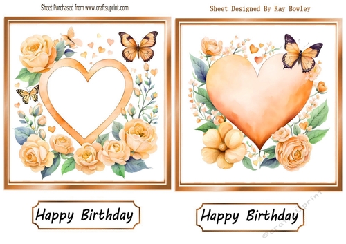 2 Pretty Peach Butterfly Heart Toppers