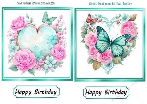 2 Pretty Turq Butterfly Heart Toppers