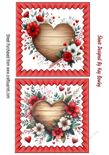 2 Lovely Red Floral Heart Toppers (Two)